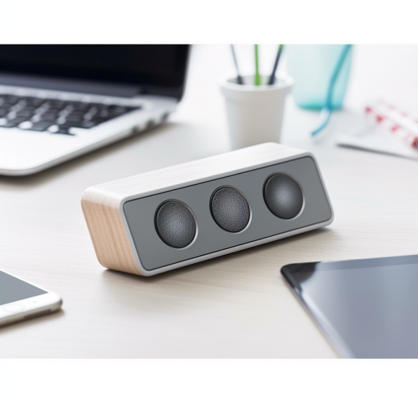 Nowoczesne gadżety reklamowe - ekologiczny głośnik stojący na biurku